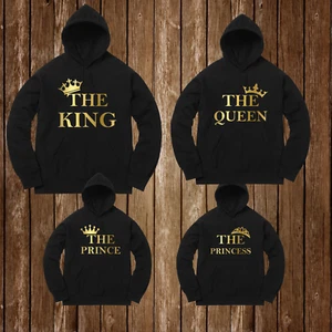 KING QUEEN PRINCE PRINCESS HOODY HOODIE MENS LADIES KIDS FAMILY COUPLE GIFT - Picture 1 of 2