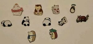 11 Retro Random Animal Pins - Hedgehog, Panda & Cats - Picture 1 of 13