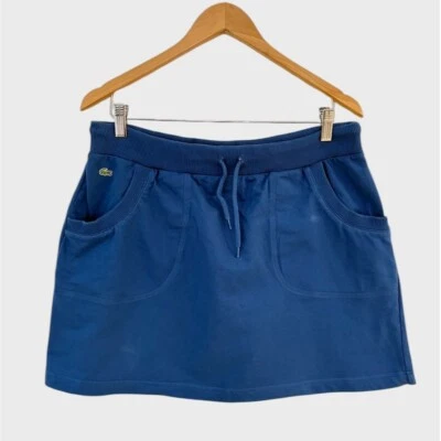 Lacoste Womens Blue Mini Skirt Pockets Elastic Waist Croc Logo Cotton Sz 12 - Image 1 of 4