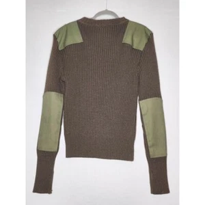 Vintage Military sweater 40 green ribbed wool with elbow and shoulder patches - Picture 1 of 9