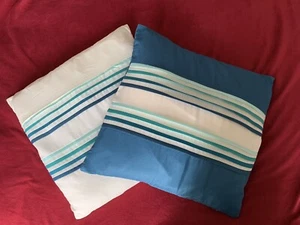 Bedroom Cushion Covers Set Of 2 Teal Stripe - Picture 1 of 2