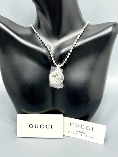 Collana con ciondolo logo Gucci doppia G argento sterling 20" catena 4 mm perline