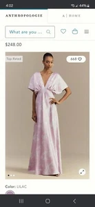 Anthropologie-BHLDN Leila Deep-V Flutter-Sleeve Satin A-Line Gown-Lilac Size 14 - Picture 1 of 4