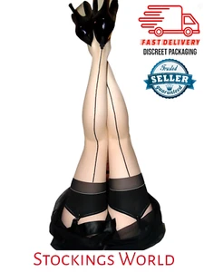Fully fashioned Stockings Natural/Black Small/Medium Cuban heel New - Picture 1 of 6
