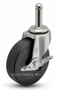 3SRCRSB-222 3" Swivel Caster w/ Brake, Soft Rubber Wheel, 3/8 x 1 Grip Ring Stem - Picture 1 of 1