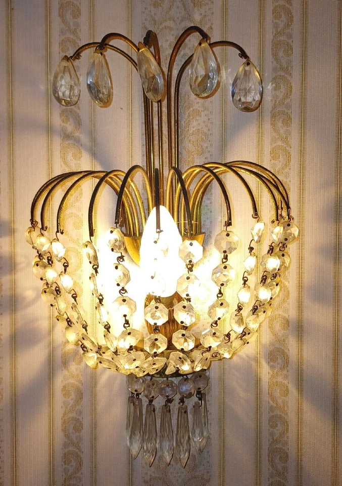 2 APPLIQUE DA PARETE VINTAGE IN CRISTALLO PERFETTE - SPEDIZIONE GRATIS - Immagine 1 di 1