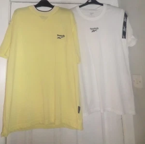 REEBOK MENS T SHIRTS COTTON WHITE YELLOW SIZE L - Picture 1 of 9