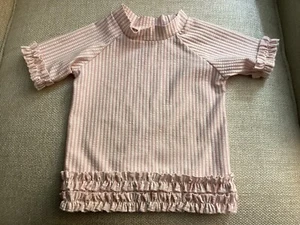 Ruffle Butts Girl SZ 3 T Seersucker Pink & White Swim Top w/ Ruffles - Picture 1 of 14
