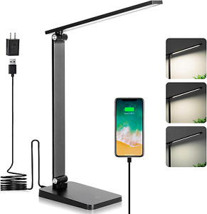 LED Desk Lamp for Home Office, 3 Levels Dimmable Desk Light with USB Charging Po