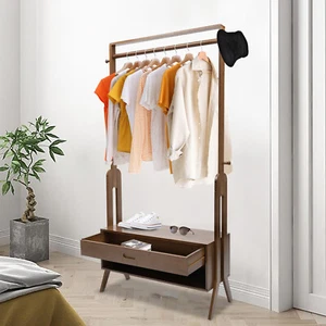 Vintage Brown Bamboo Garment Rack Retro Freestanding Closet Organizer Coat Rack - Picture 1 of 20