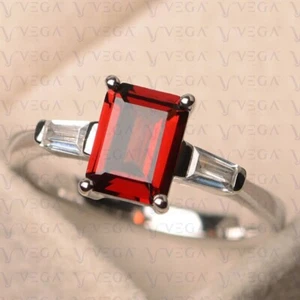 4.50ct Emerald Cut Natural Garnet & Diamond Wedding Ring 18K White Gold Plated - Picture 1 of 14