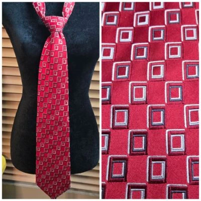 Steve Harvey Collection Red Geometric Silk Tie Modern Necktie - Image 1 of 4