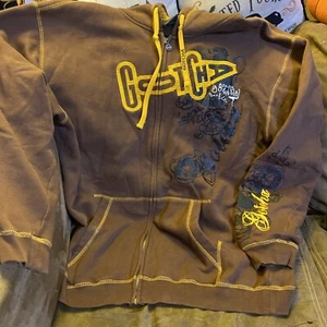 Vintage Y2K Gotcha Marke braun Reißverschluss Hoodie SIEHE BILDER bestickt - Bild 1 von 17