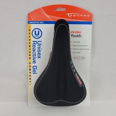 Serfas Unisex Reactive Gel Saddle Black Ks-264 Lycra Youth New, 9" x 5.5" 14 oz - Image 1 of 4