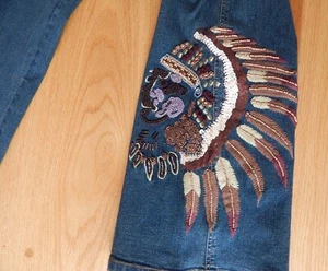 Jane Seymour Jeans copricapo nativi americani occidentali ricamato con perline taglia 16 PT - Foto 1 di 5