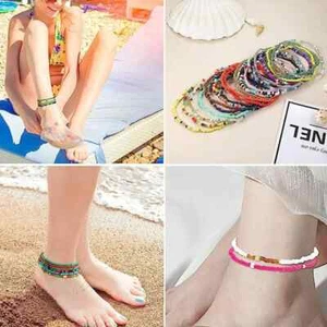 24 Pieces Handmade Beaded Anklets Bracelets for Women Beach Colorful - Picture 1 of 2