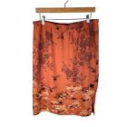 Pleione Crane Floral Print Pull-On Skirt in Terracota Crane Border Orange Size L