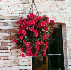 Hanging Basket Artificial Faux Flowers Nasturtium Fuchsia/DarkPink SELF ASSEMBLY - Picture 1 of 4