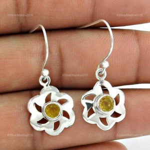 Natural Citrine Solid Sterling Silver Dangle Drop Handcrafted Mother Earrings - Picture 1 of 5