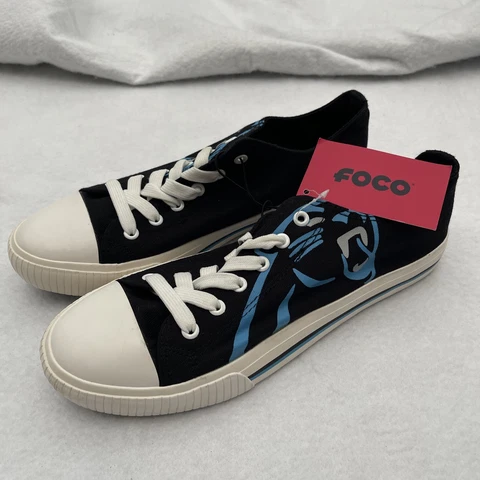FOCO CAROLINA PANTHERS Glitter Womens SHOES 9 BIG LOGO LOW TOP CHUCK STYLE BLACK Cover