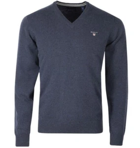 ** GANT 86212 Super Fine Lambswool Mens V-Neck Jumper Dark Navy Size XS New - Picture 1 of 4