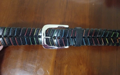 Martin Dingman Livingston Hand Laced Saddle Leather Belt Black Rainbow Pride 32" - Image 1 of 4