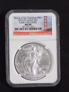 2012-S AMERICAN SILVER EAGLE 1oz .999 FINE SILVER NGC GRADED MS69 $1 COIN USA - Picture 1 of 2