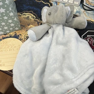 Blue Elephant Baby Gray Security Blanket. Hoolaroo Brand - Picture 1 of 5