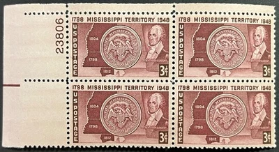U.S. Scott #955, Plate Block of 4, 150th Anniv of the Mississippi Terr, VF MNH - Image 1 of 2