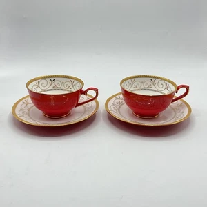 2 Teavana Exclusive Collection Ruby Red Gold Filigree Tea Cups Fine Bone China - Picture 1 of 5