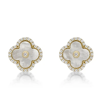 Yellow Gold Plated 925 Sterling Silver Flower Stud Earrings With Mother of Pearl - Image 1 of 4