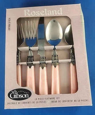 Vintage Gibson Besteck Roseland Rosa 20-teiliges Besteckset ~ Neu im Karton!  NOS - Bild 1 von 4