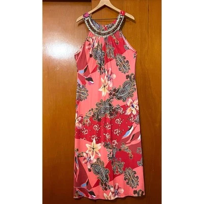Boston Proper Red Floral Maxi Dress Halter Neck Tropical Vacation Resort Size XL - Image 1 of 4