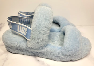 SANDALIAS PANTUFLAS UGG AZUL CLARO PELUSA OH YEAH SLIDE PIEL DE OVEJA, US 9/ EUR 40, BONITAS Foto 1 de 4