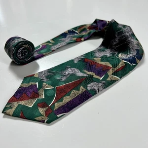 Christian Dior Monsieur Vtg Necktie Vintage Green Red Purple Grey 100% Silk Tie - Picture 1 of 7
