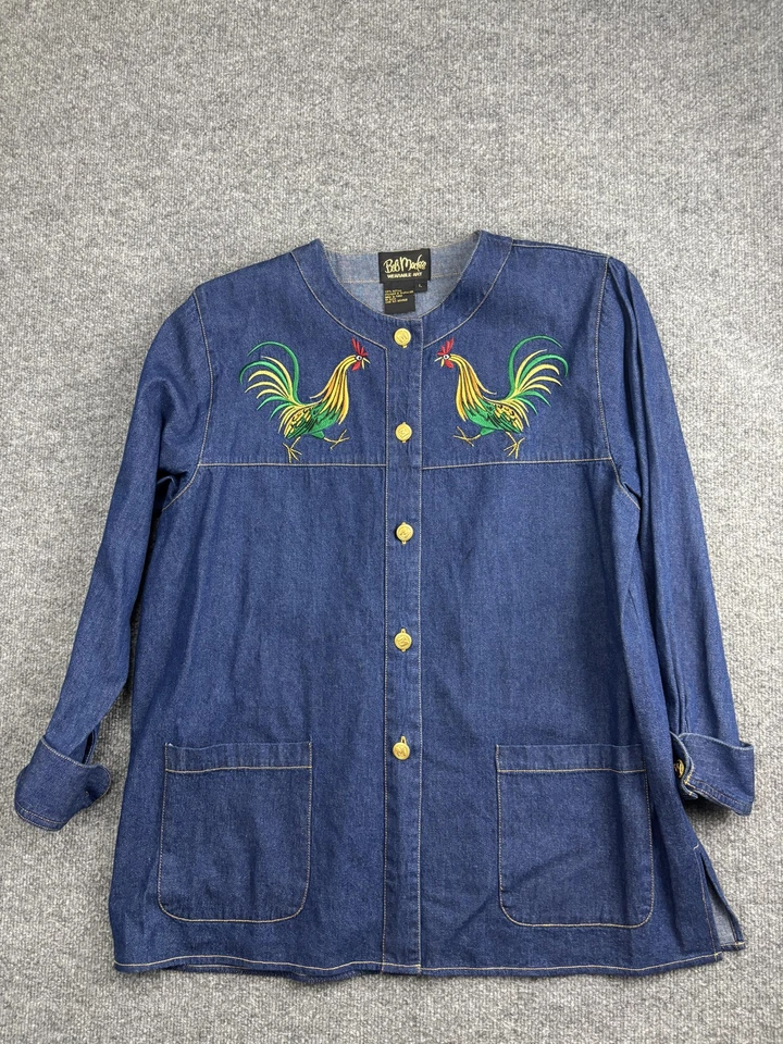 Chaqueta artística portátil Bob Mackie para mujer grande bordada botón gallo denim Foto 1 de 4