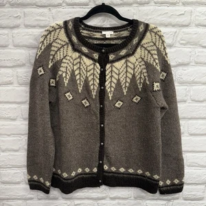 J Jill Strickjacke Pullover mittelbraun Wildwood Fair Isle Wollmischung nordisch kuschelig - Bild 1 von 11
