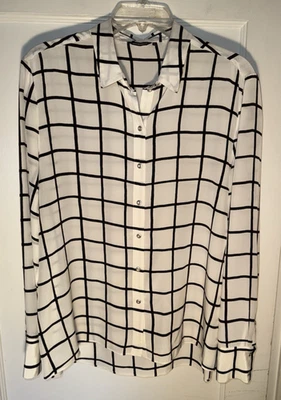 Marimekko Freja Silk Plaid Blouse Ivory Black Size 40  US 10 - Image 1 of 4
