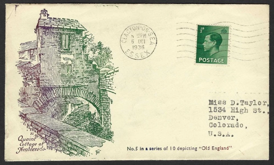 KEVIII sg457 on 1936 sponsored illustrated cover - Ambleside - Изображение 1 из 1