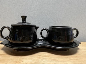 fiestaware vintage black sugar and creamer with tray fiesta USA - Picture 1 of 8