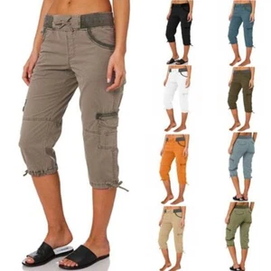 Womens Joggers Capri 3/4 Crop Trousers Casual Jogging Ladies Bottoms Cargo Pants - Picture 1 of 34
