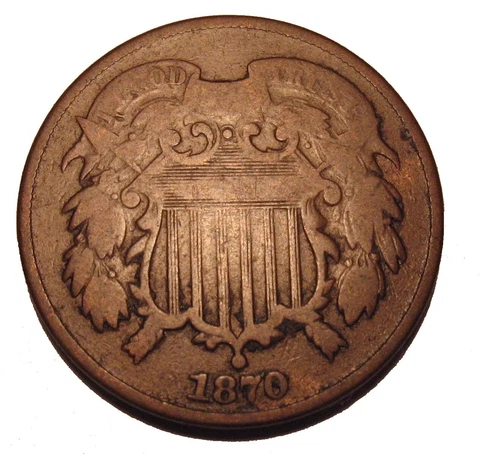 Old US Coins 1870  Obsolete Two Cent Piece Cover
