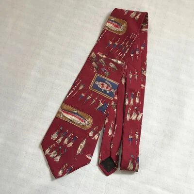 Corbata de cuello de seda vintage con tema de pesca de gallo West End hecha en EE. UU. Foto 1 de 2