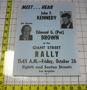 1962 John F Kennedy Governor Pat Brown Rally Flyer Cuban Missile Crisis JFK - Picture 1 of 4
