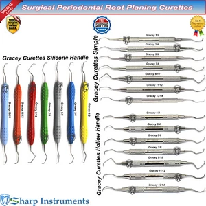 Dental Gracey Curette Periodontal German SS, Hollow Surgical Tooth Instruments - Picture 1 of 22