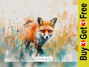 Vibrant Fox Gaze, Dynamic Oil Painting Print 5"x7" on Matte Paper - Picture 1 of 6