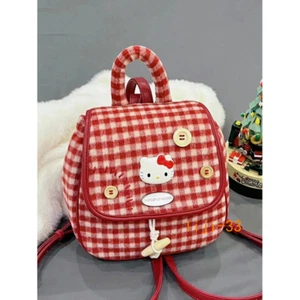 KT cat Vintage Red Plaid Small Backpack Women's Backpack Backpack Bag - Picture 1 of 8