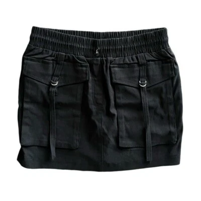 Minifalda para mujer Y2K pequeña negra bolsillo caprichosa niña electrónica punk gótica Foto 1 de 4