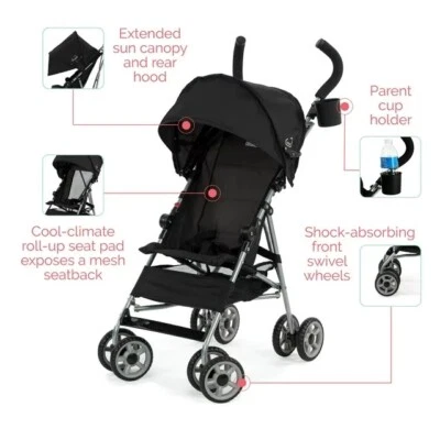 Kolcraft Cloud Umbrella Stroller, Black - Image 1 of 4