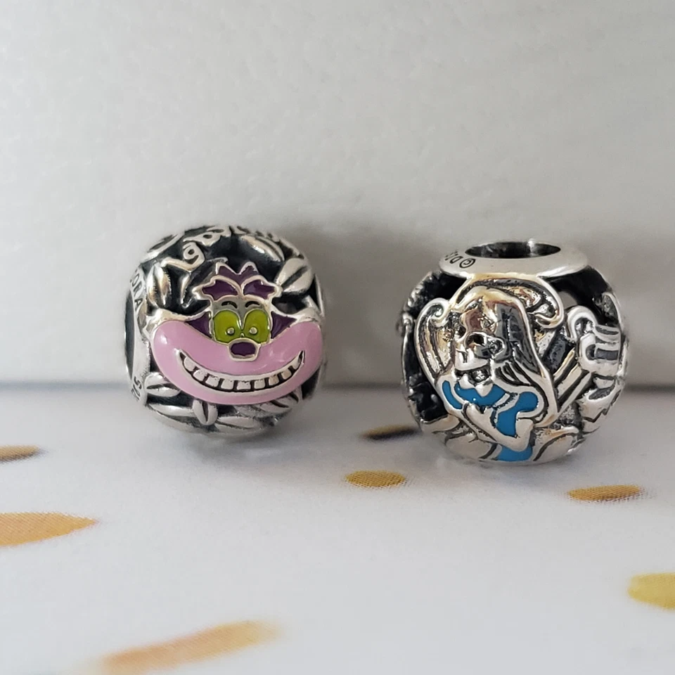 Set of 2 New Authentic Pandora Alice in Wonderland and Cheshire Cat Charms - Image 1 of 4
